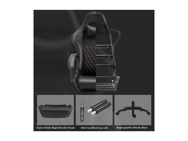 Dowinx Gaming Chair Office Chair PC Chair with Massage Lumbar Support, Racing Style PU Leather High Back Adjustable Swivel Task Chair with Footrest (Black&Red)