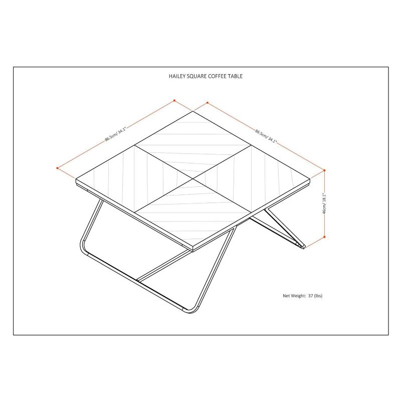 34" Camilla Solid Aged Elm Wood Square Coffee Table Distressed Java Brown Wood Inlay - WyndenHall