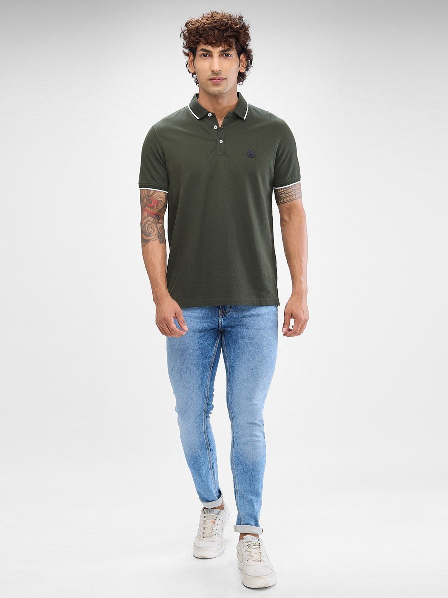 Spykar Green Slim Fit Polo T-Shirt