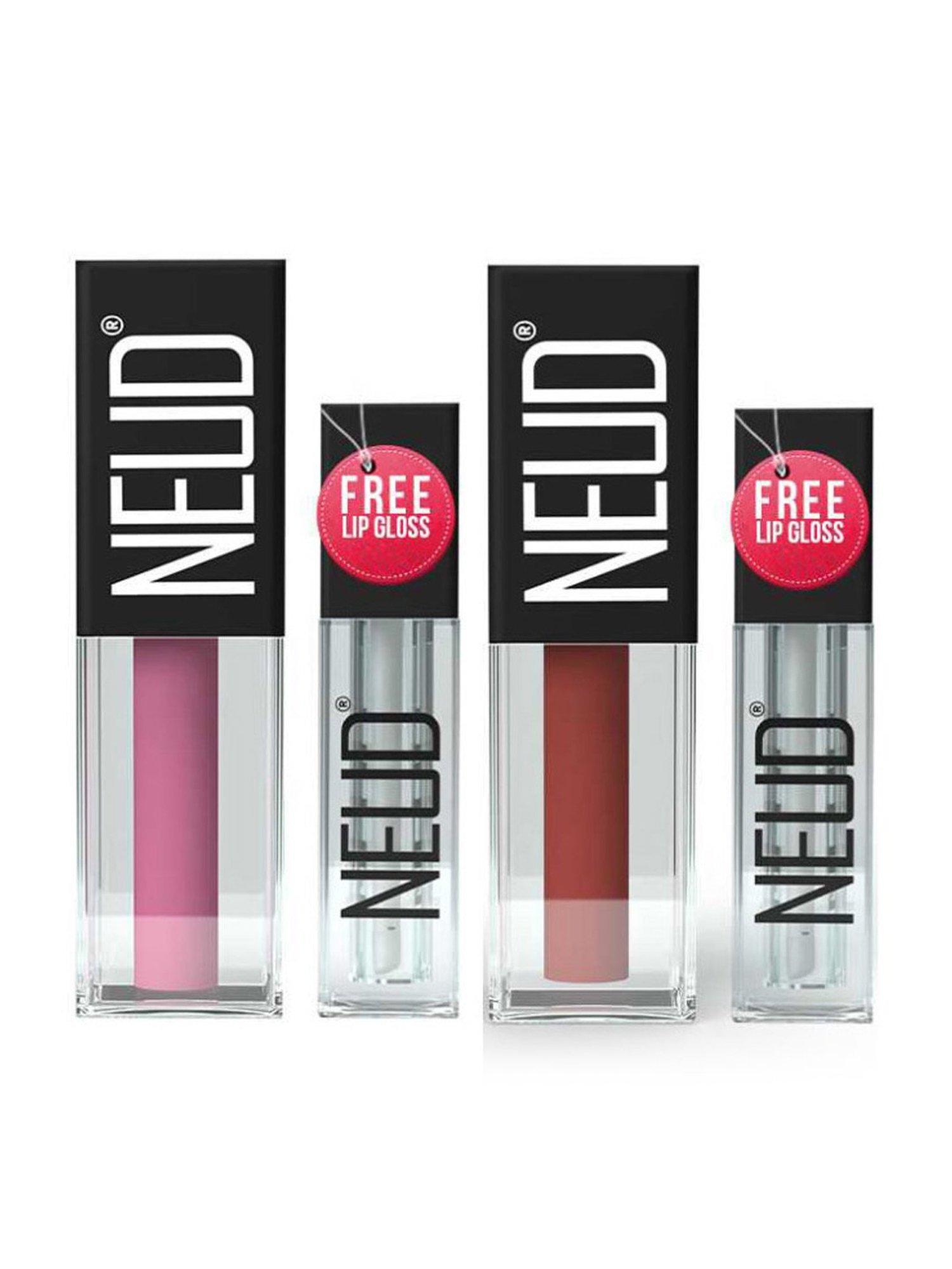 Neud Matte Liquid Lipstick Combo Supple Candy & Jolly Coral with Two Lip Gloss Free
