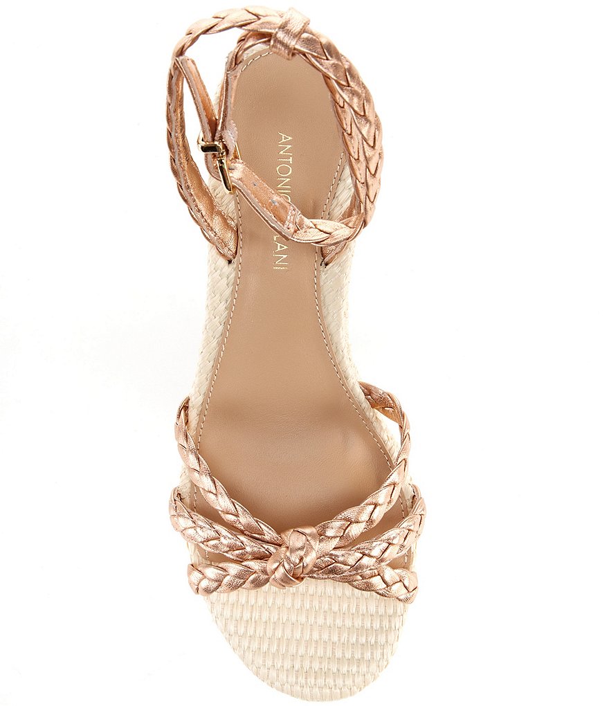 Antonio Melani Lorinna Leather Woven Ankle Strap Metallic Wedges