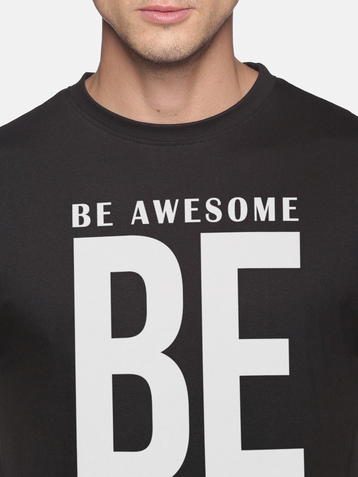 BLACK RADIO Black Slim Fit Printed Crew T-Shirt