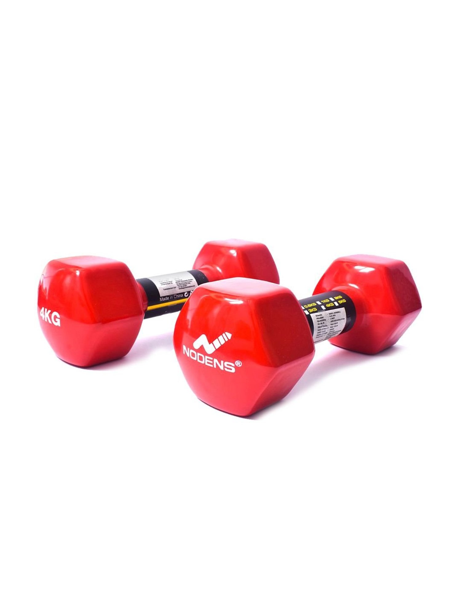 NODENS Red & Black PVC Vinyl Dumbbells (4 kg)