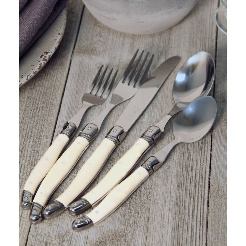 20pc Stainless Steel Laguiole Faux Ivory Flatware Set White - French Home