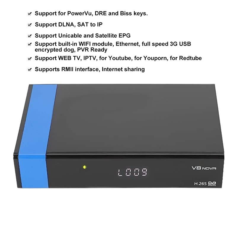 Full HD 1080P DVB-S2 FTA Digital Satellite Receiver with Remote Control for GTMEDIA V8 Nova, Built-in WiFi, Support H.265, PowerVu, Biss Key(US)