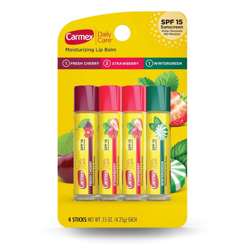 Carmex Daily Care Lip Balm Moisturizing Assorted Stick - SPF 15 - 4pk/0.60oz