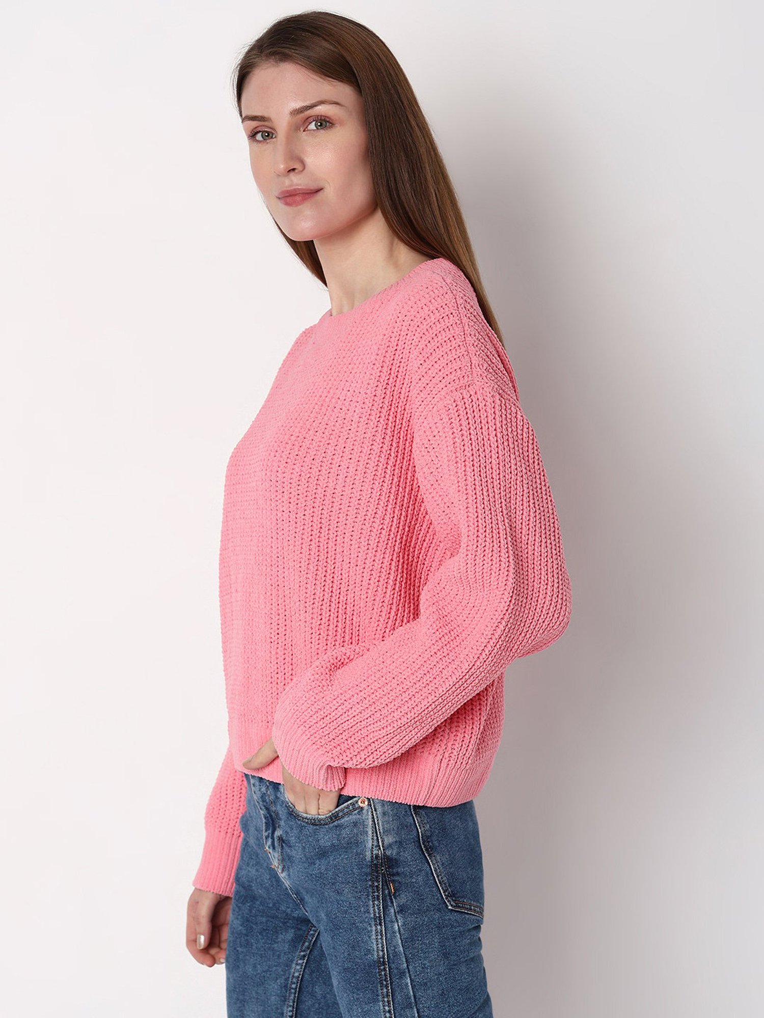 Vero Moda Pink Self Design Pullover