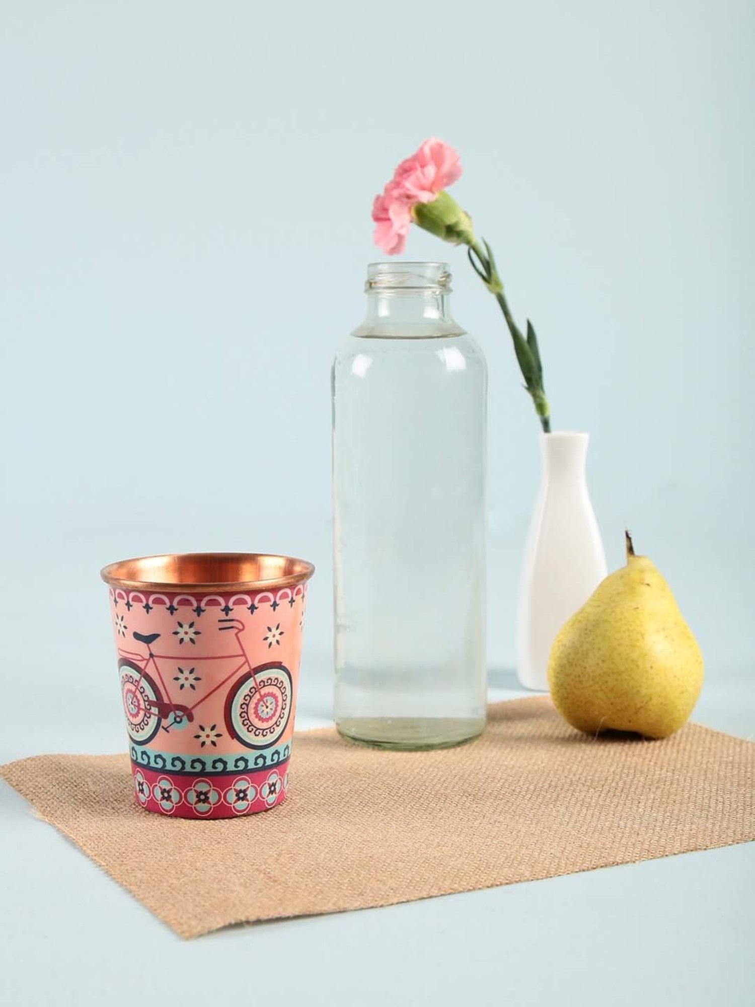 Chumbak Floral Cycling Peach Copper Tumbler - Set of 1