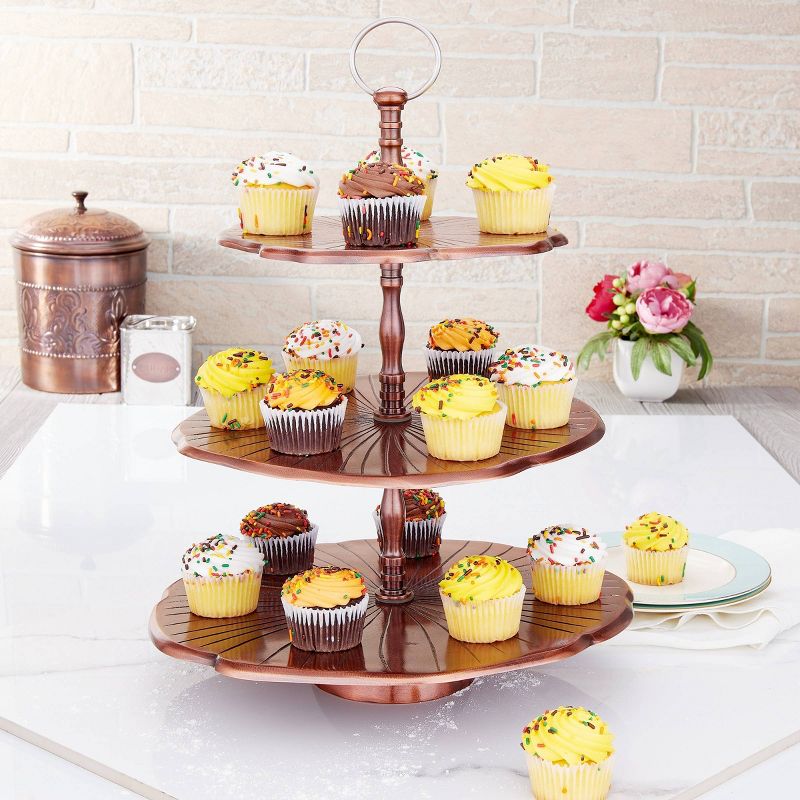 Old Dutch Metal 3-Tier Antique Lily Pad Dessert Server Copper