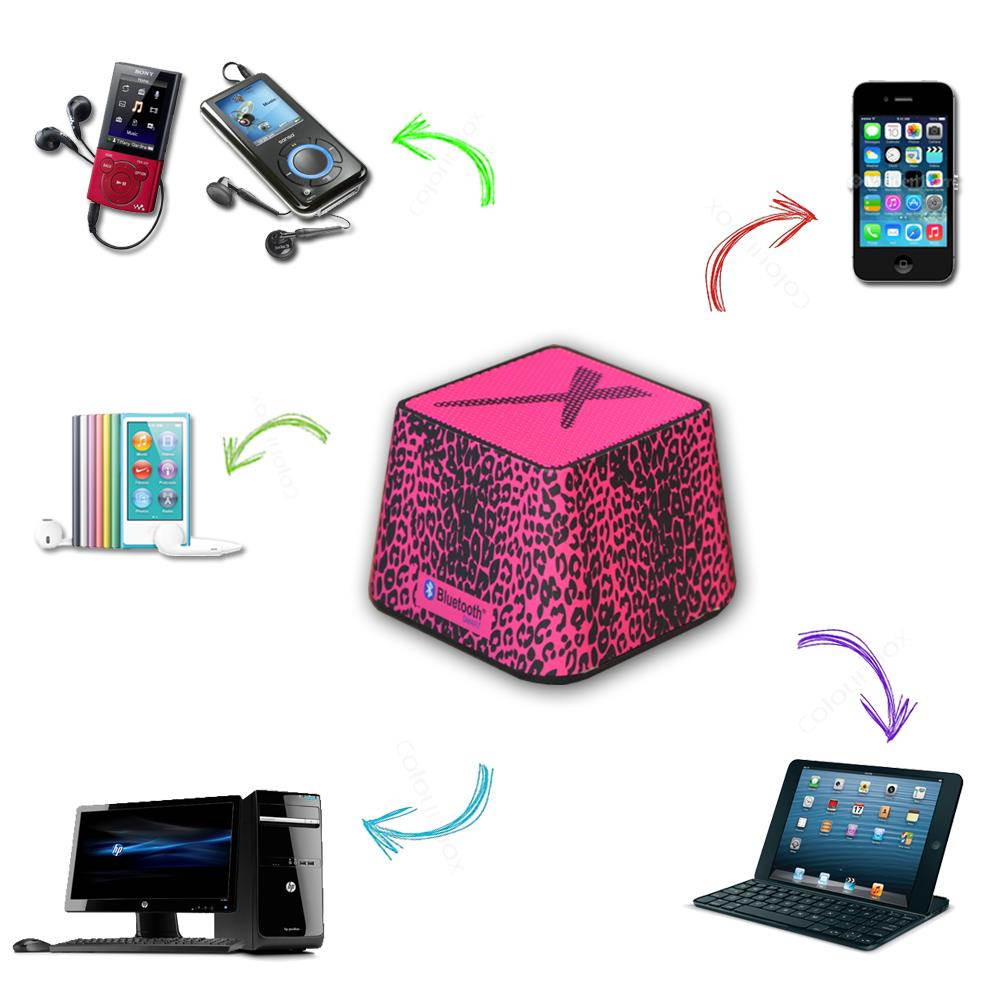 Xit Portable Mini Wireless Bluetooth Speaker in Stylish Hot Pink Leopard, Compatible with IPhone, Ipod, Smartphones and All Bluetooth Enabled Devices + 360-Degree Sound Output