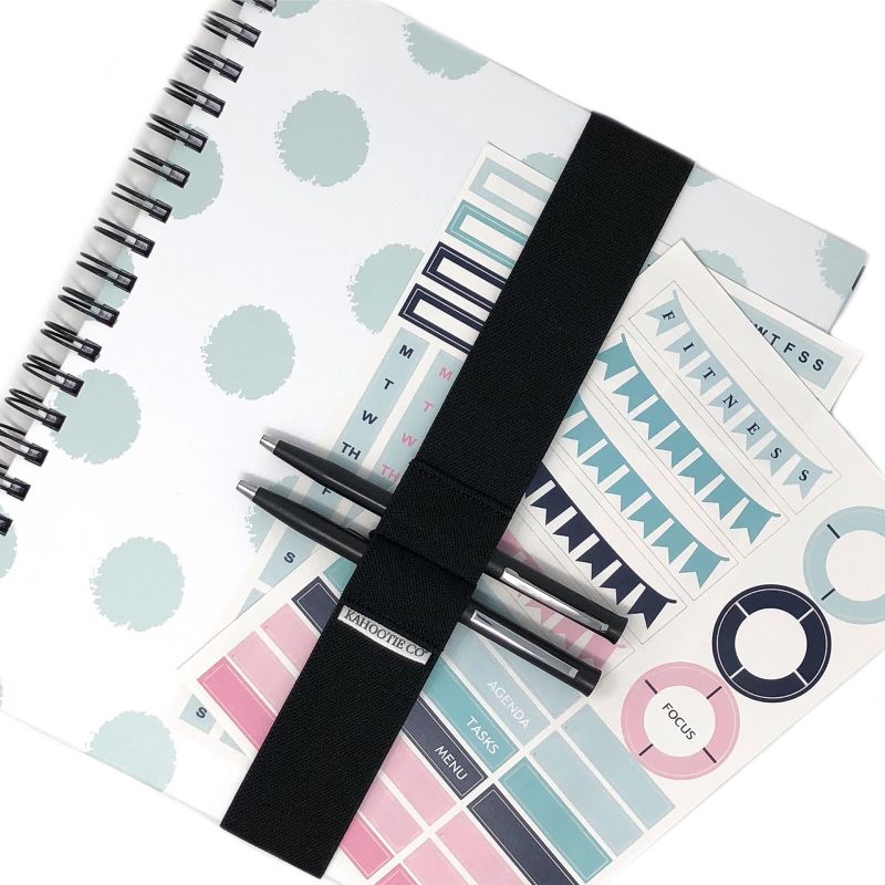 Undated Weekly Planner 8"x10", Book Band & Stickers Bundle Teal Polka Dots - Kahootie Co