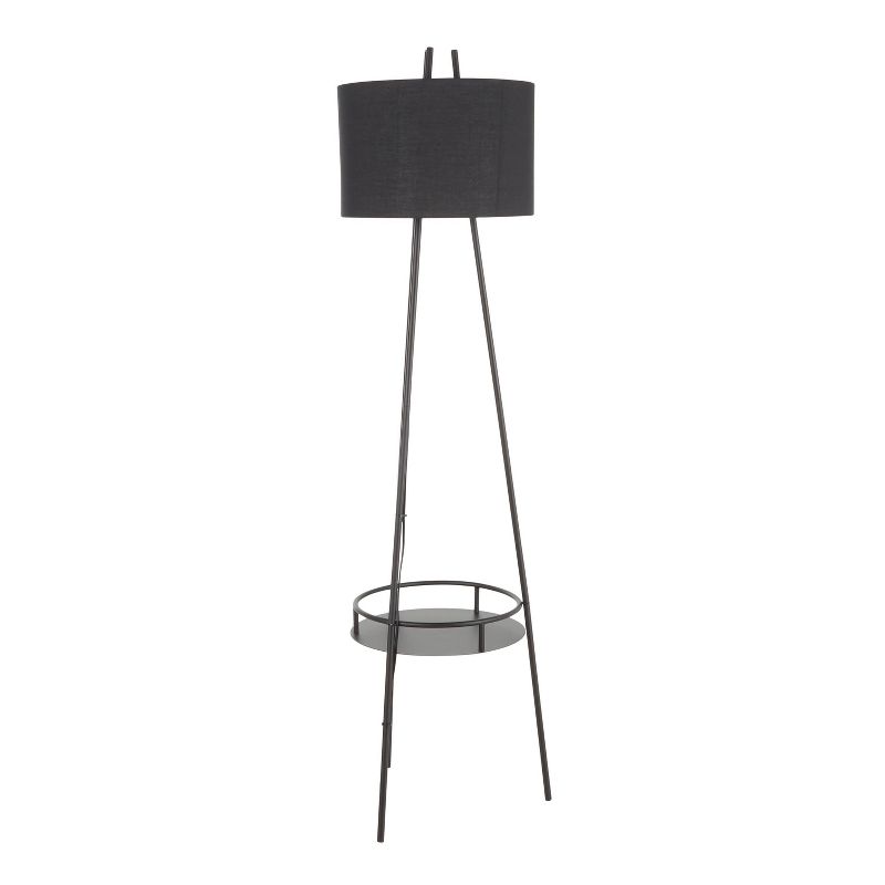 Trident Contemporary Floor Lamp with Metal and Linen Shade Black (Includes LED Light Bulb) - LumiSource