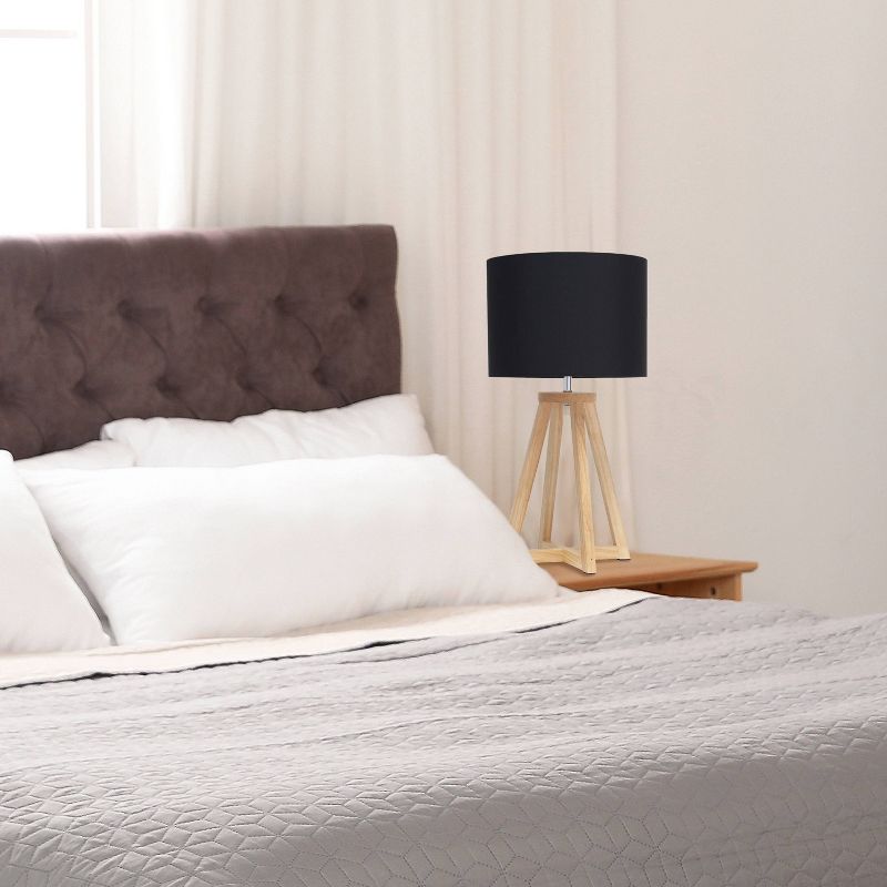 Wood Interlocked Triangular Table Lamp with Fabric Shade Natural - Simple Designs