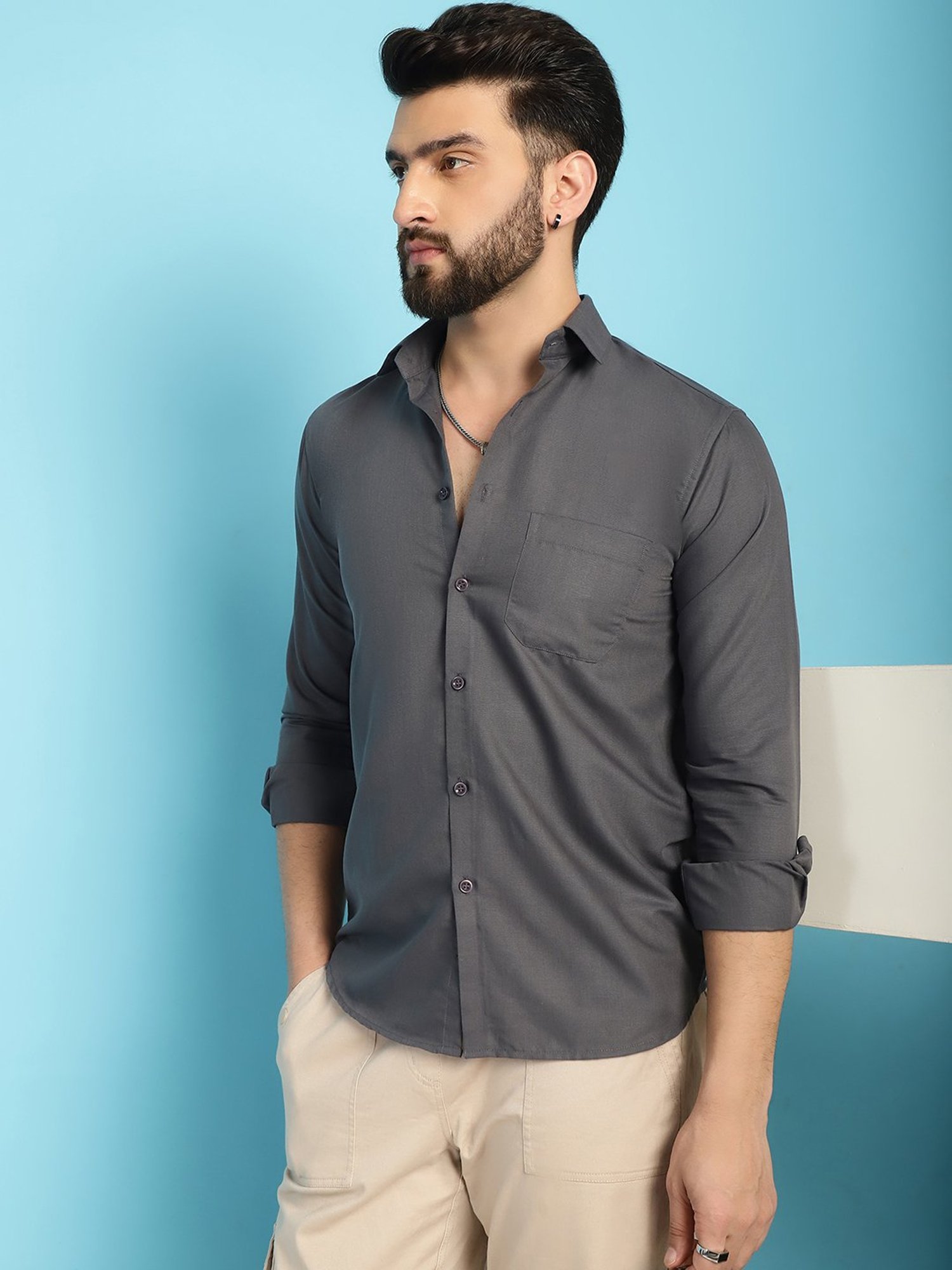Indian Needle Grey Regular Fit Shirt