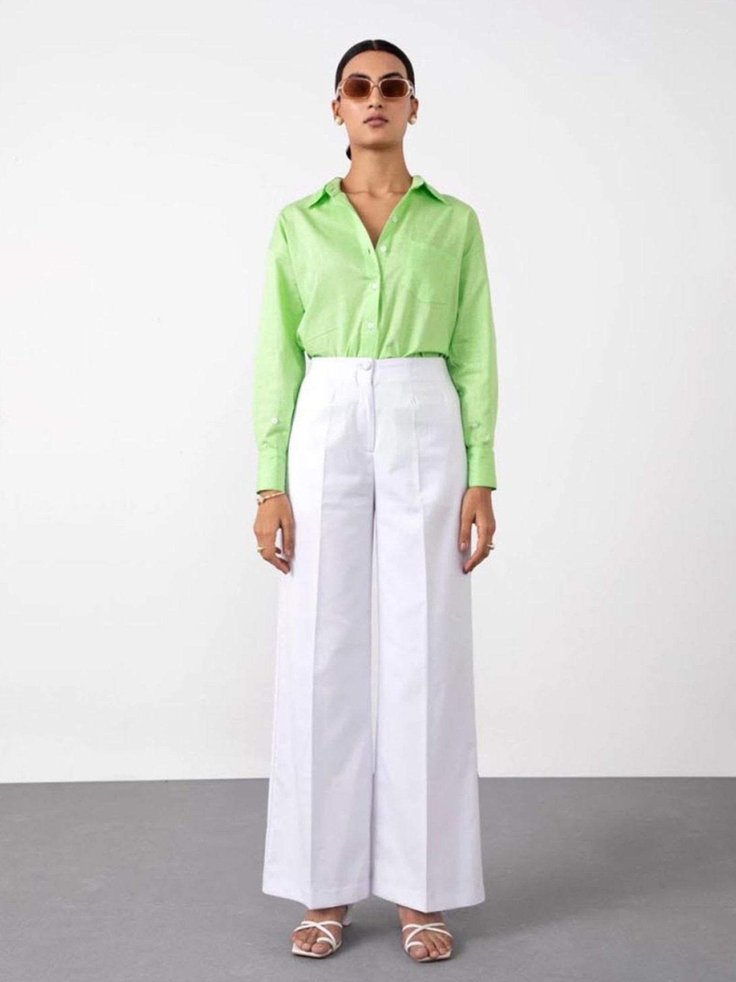 Qua Lime Green Oversized Cotton Shirt