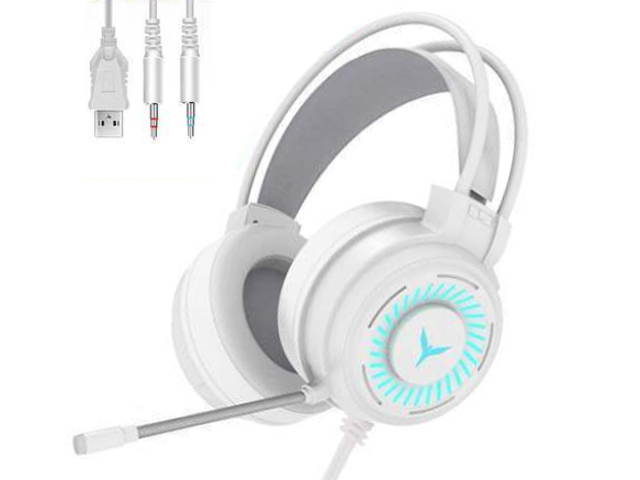 Computer Headset Headwear Video Game Headset 7.1 Channel Wired Headset Headset with Microphone,Xbox One Headset with Stereo Surround Sound,White,GH11