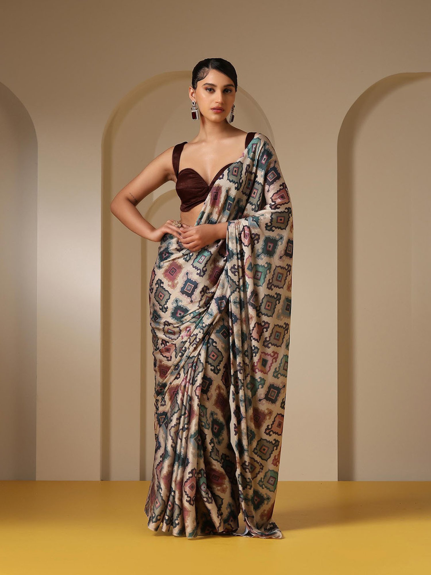 Swtantra Multicolor Printed Satin Saree With  Unstitched Self Blouse