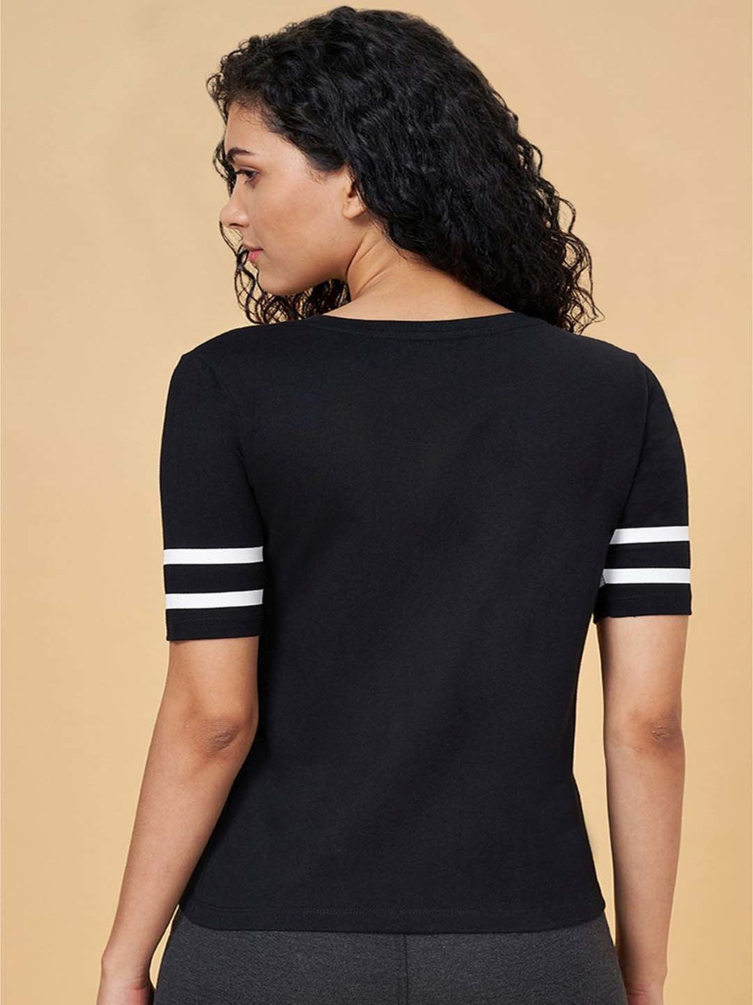 Ajile by Pantaloons Black Cotton Graphic Print Sports T-Shirt