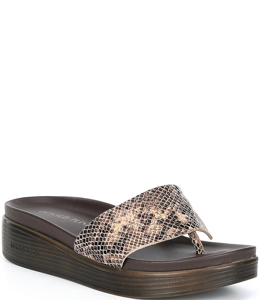 Donald Pliner Fifi Snake Print Leather Platform Wedge Thong Slides