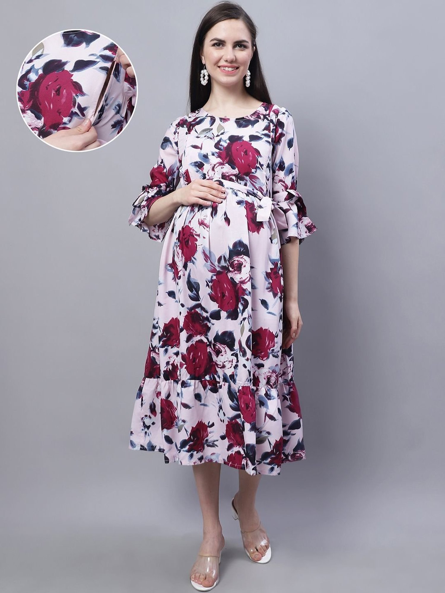 Moms Maternity Purple Printed Dress