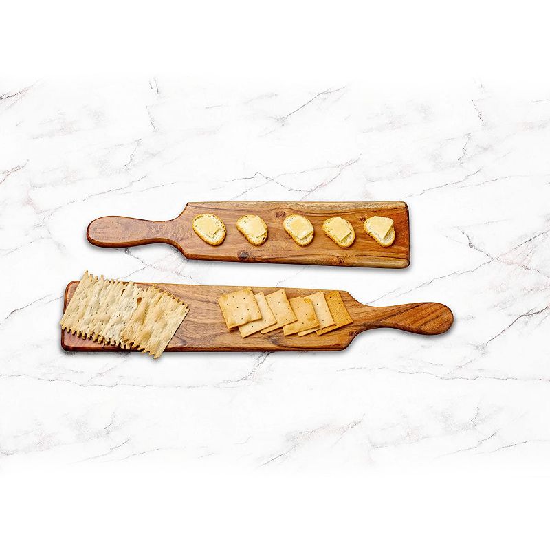 Karma Gifts Live Edge Food Safe Acacia Wood Charcuterie Board Party Platter with Leather Handles for Entertaining Guests, Great Gift Idea