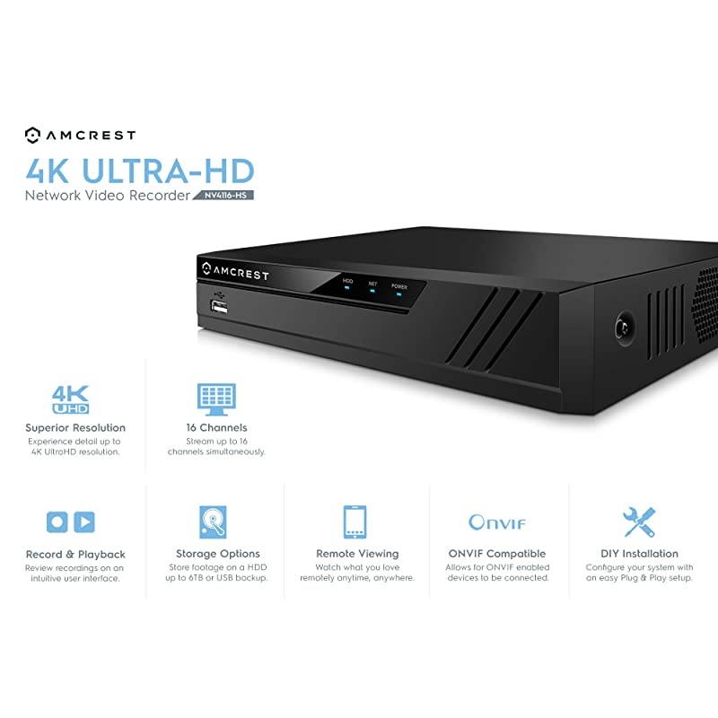4K NV4116HS 16CH 720P1080P3MP4MP5MP6MP8MP4K Network Video Recorder Supports up to 16 x 8Megapixel IP Cameras Supports up to 6TB Hard Drive Not Included No PoE Ports Included