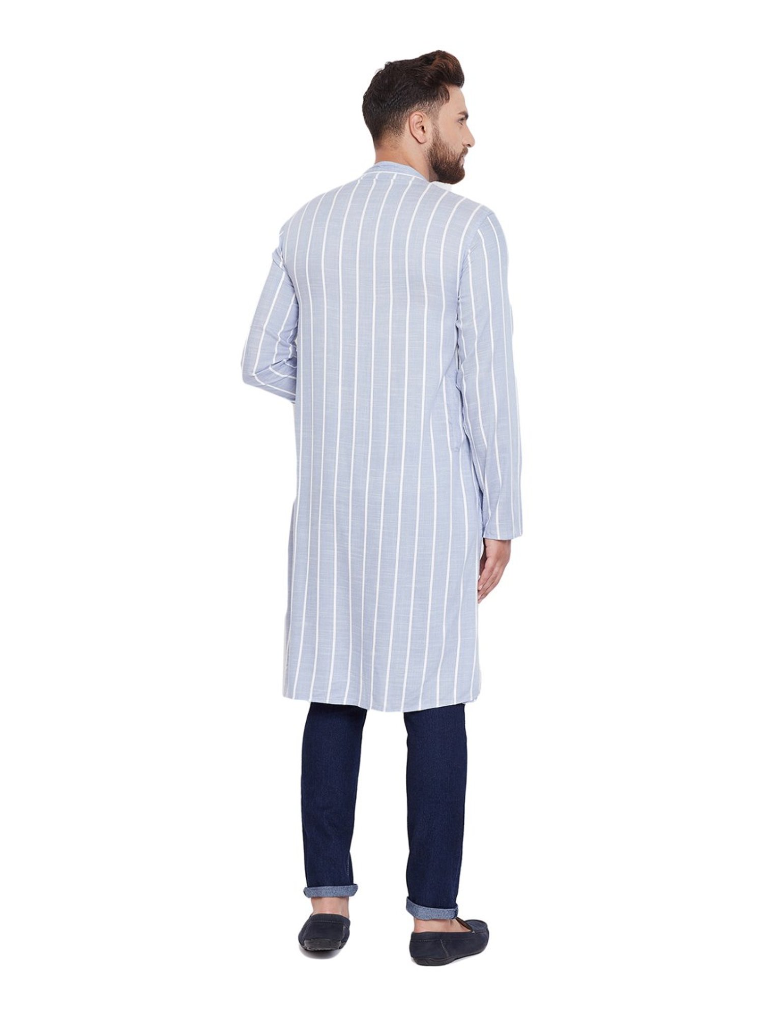 Even Blue Cotton Regular Fit Striped Kurta