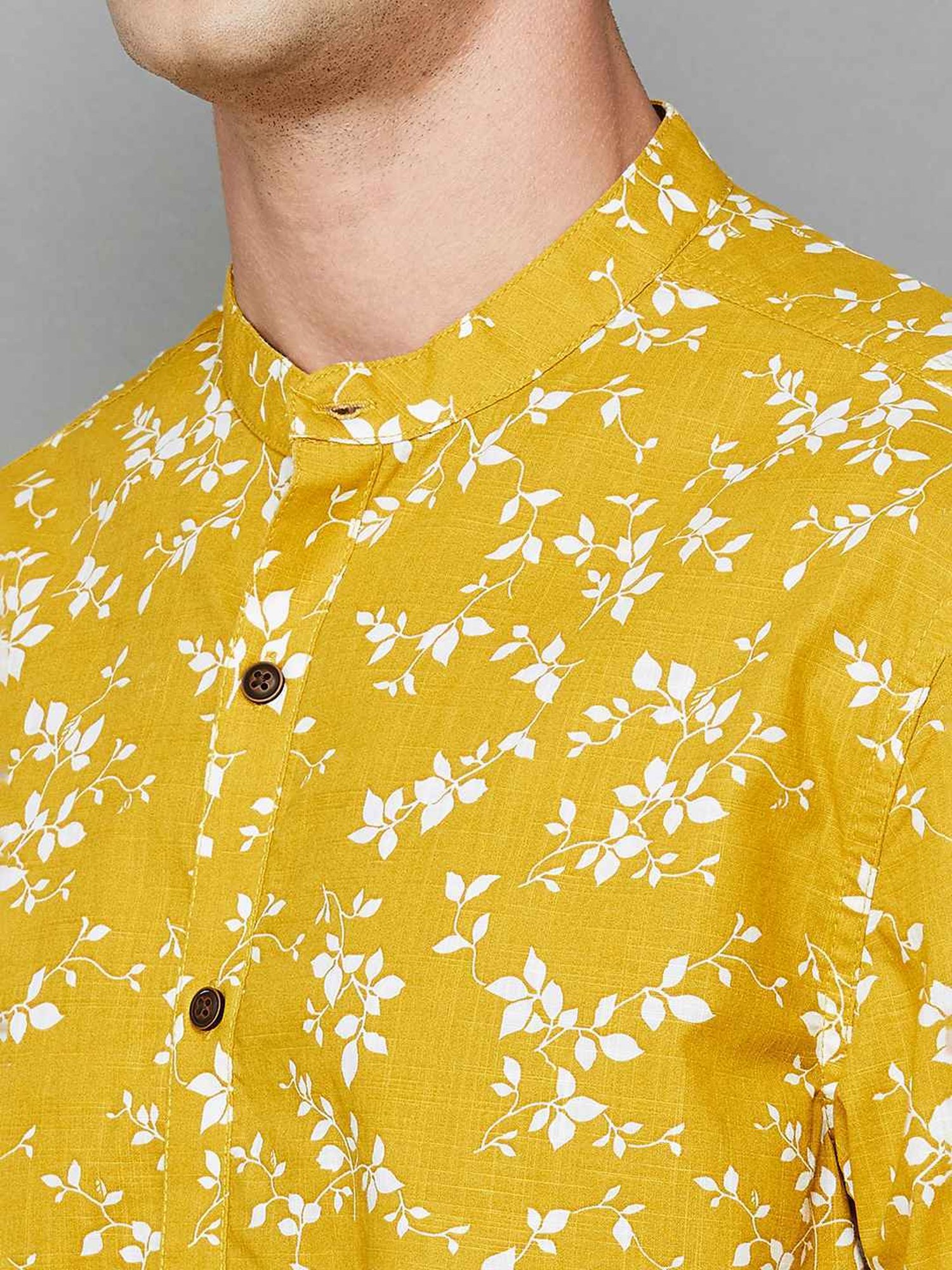 Melange By Lifestyle Mustard Cotton Regular Fit Printed Shirt