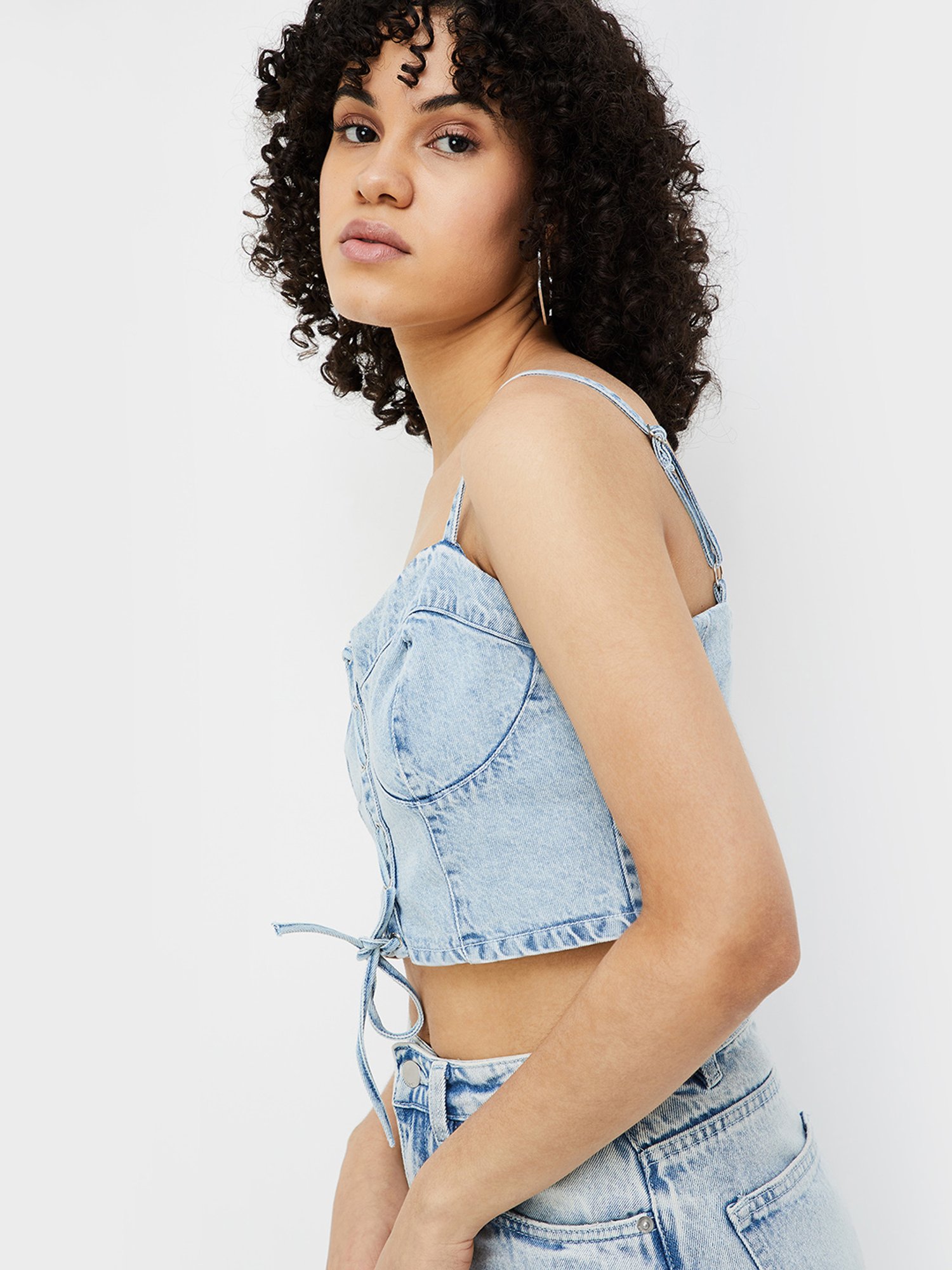 Ginger by Lifestyle Light Blue Cotton Regular Fit Crop Top