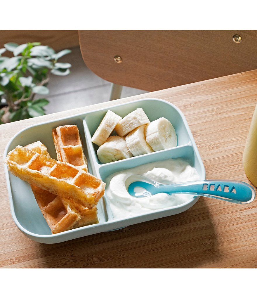 BEABA Divided Silicone Plate and Spoon Feeding Set
