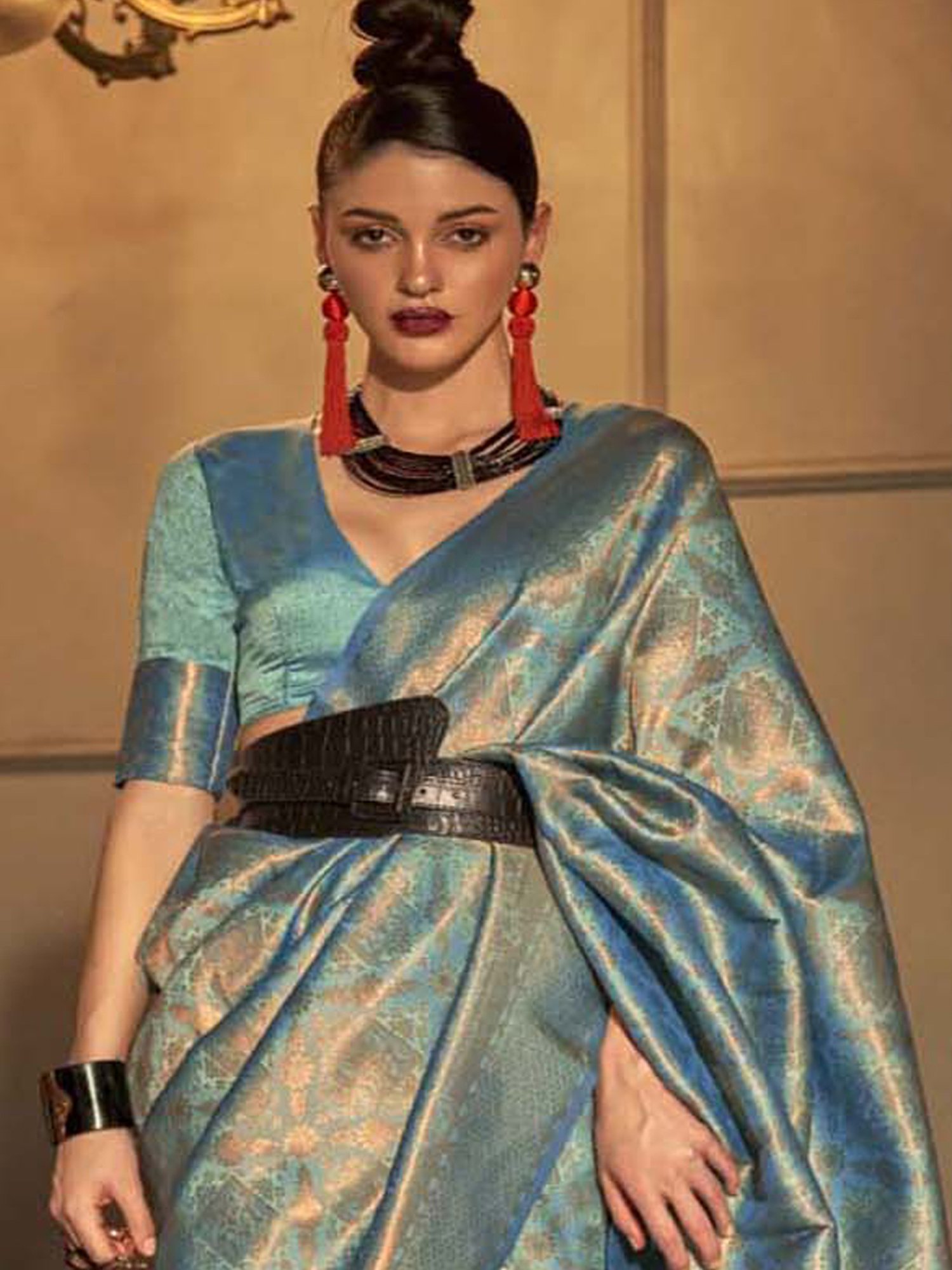 Elora Blue Silk Woven Saree With Unstitched Blouse