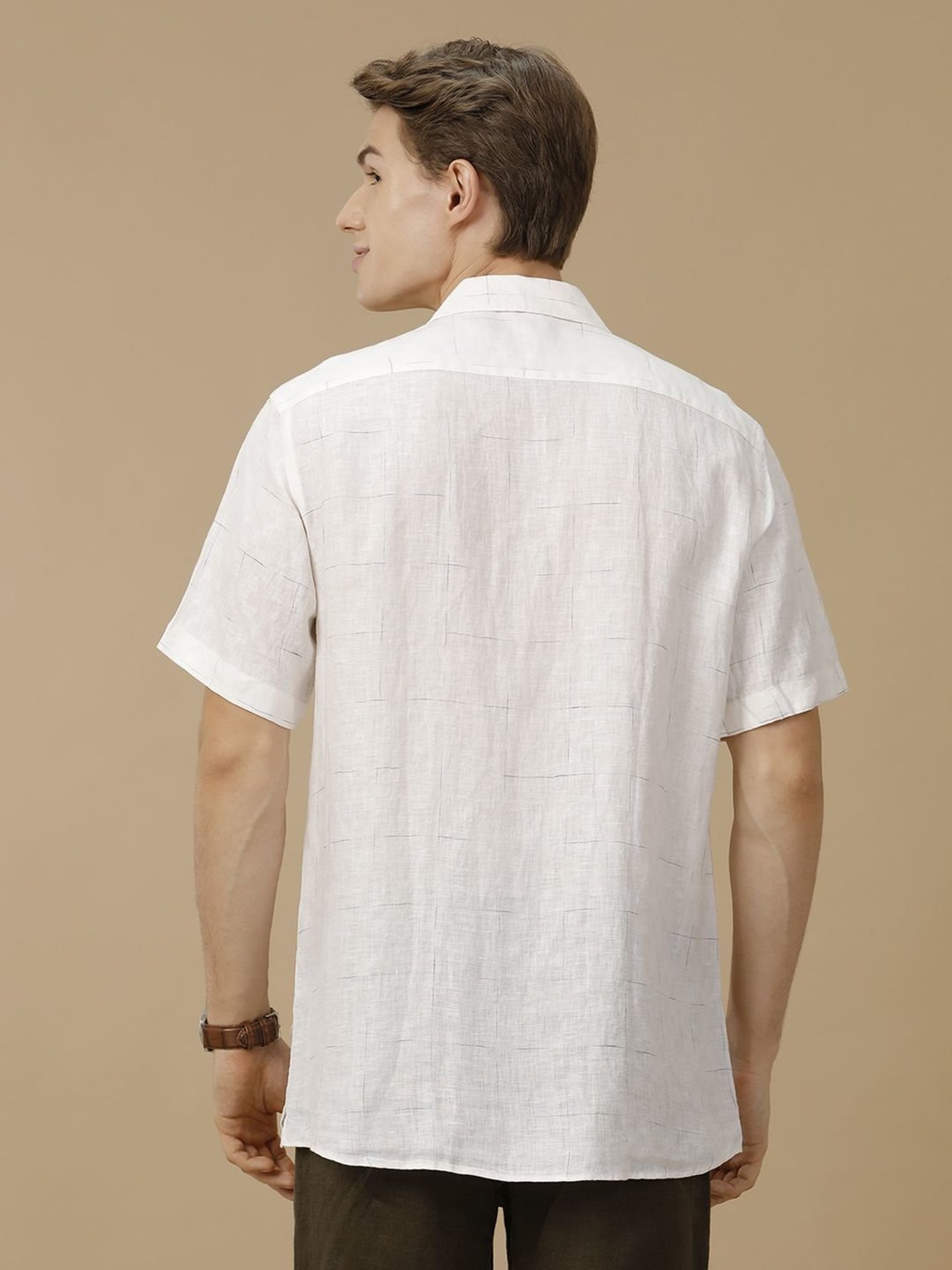 Linen Club White Linen Contemporary Fit Checks Shirt