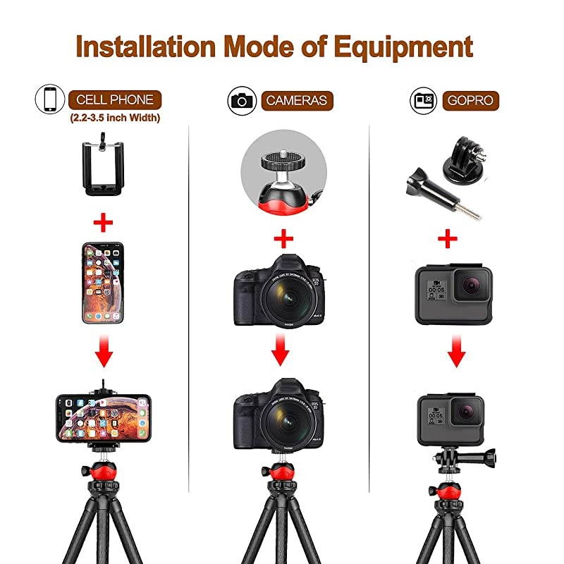 Phone Tripod, Portable and Adjustable Flexible Tripod with Wireless Remote and Universal Phone Mount Compatible with iPhone Android Phone Sports Camera