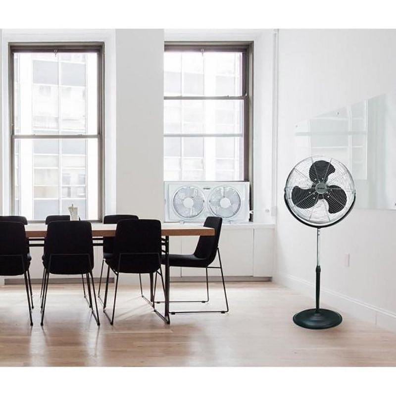 Optimus F-4184 18 Inch Powerful 3 Speed Standing 360 Degree Tilt Adjustable Height Industrial Home Floor Fan with Chrome Wire Grill