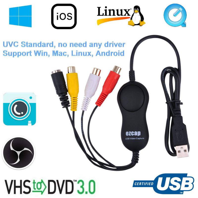 Ezcap158 USB Audio Video Recording Card UVC Video Capture Convert Analog Video Audio to Digital format for XBOX VHS PS3