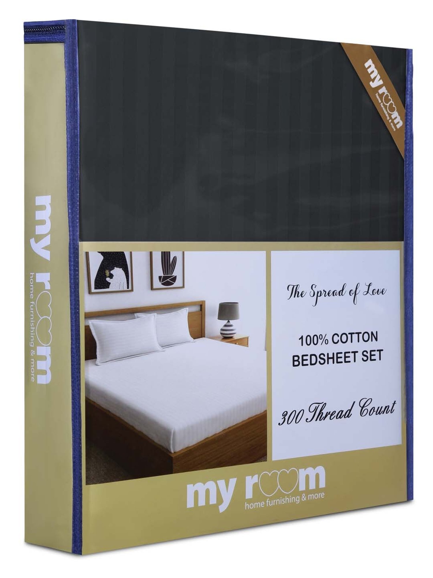 My Room Grey 100% Cotton 300 TC King Bedsheet with 2 Pillow Covers