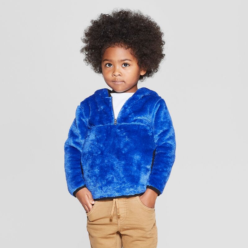 Toddler Boys' Teddy Bear Fleece Hoodie - Cat & Jack™ Blue 12M