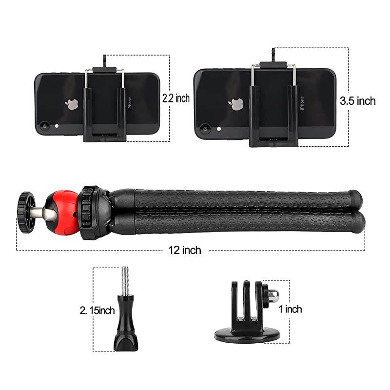 Phone Tripod, Portable and Adjustable Flexible Tripod with Wireless Remote and Universal Phone Mount Compatible with iPhone Android Phone Sports Camera
