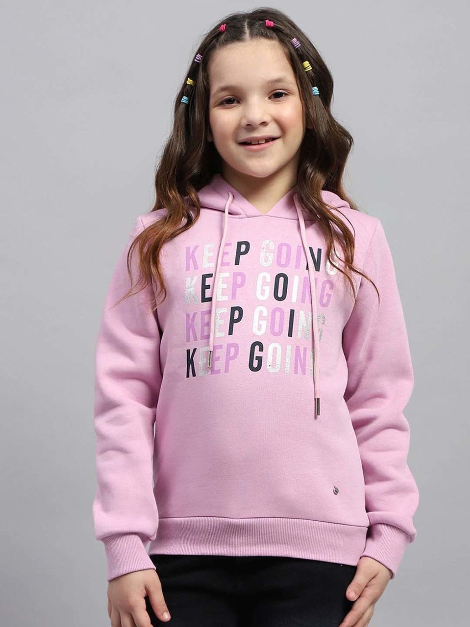 Monte Carlo Girls Pink Printed Full Sleeves Sweatshirts & Hoodies