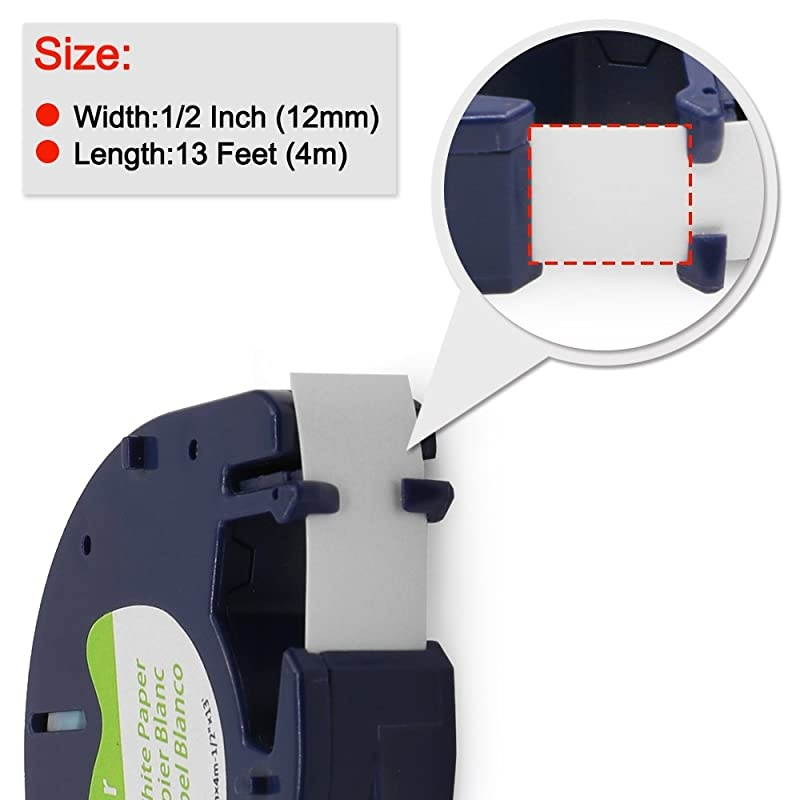 Compatible Label Tape Replacement for DYMO LetraTag Labeling Refills Self-Adhesive Paper Tape for DYMO LetraTag Label Makers, Black Print on White, 1/2 Inch x 13 feet, 12mm x 4m, 3 Pack