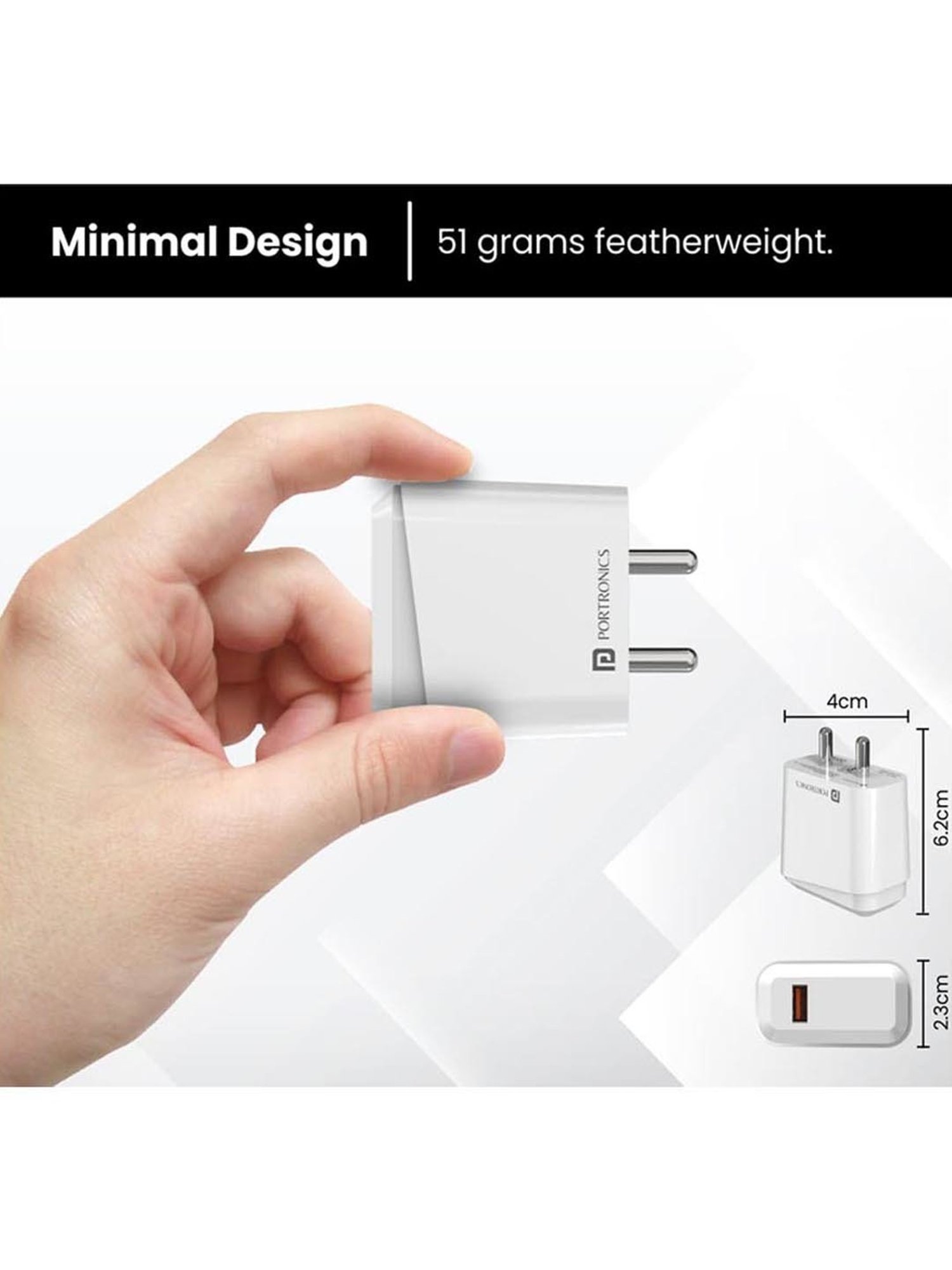 Portronics Adapto 40 M 18W Quick Charge Mobile Charger with Smart Protection Chip (White)