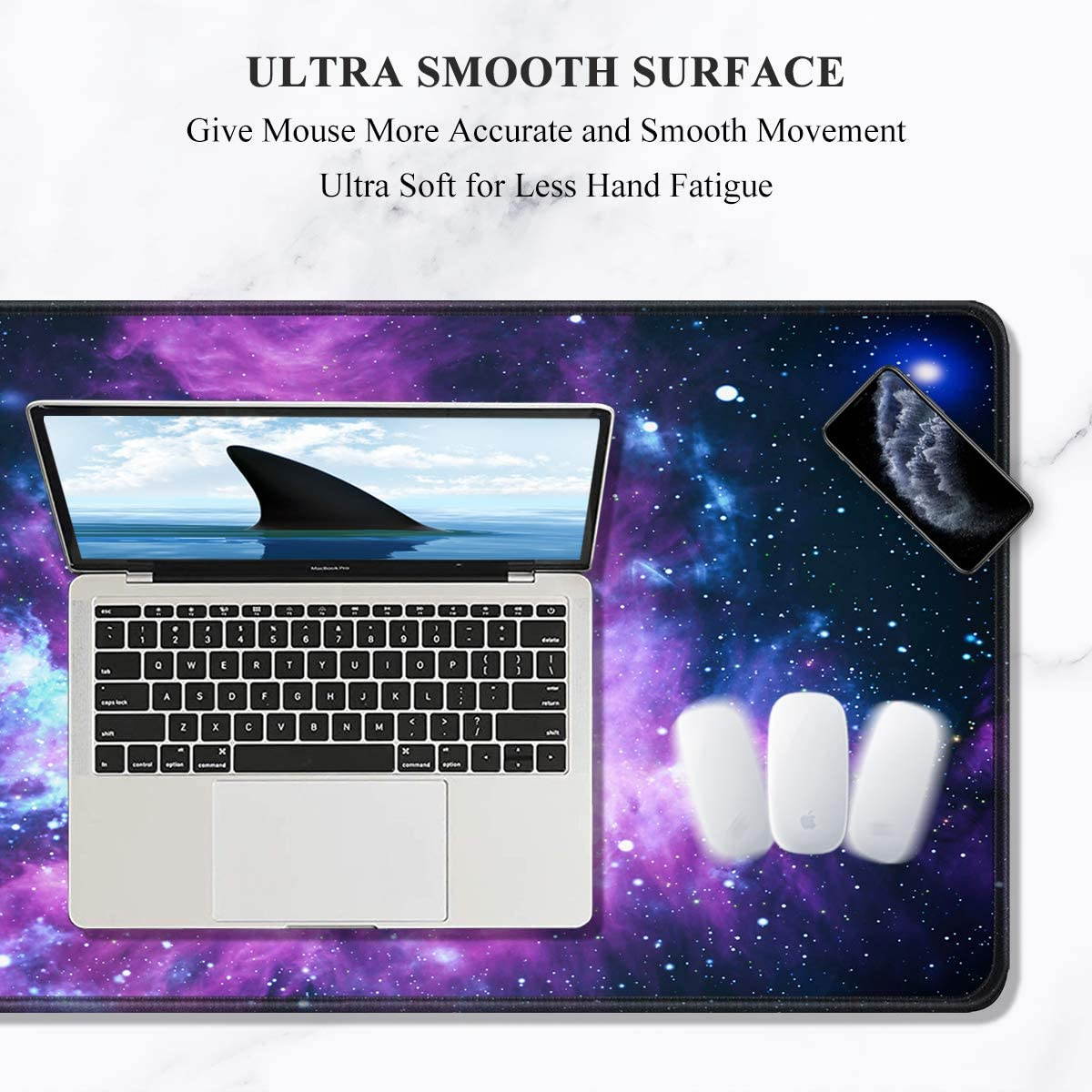 Large Mouse Pad, Full Desk XXL Extended Gaming Mouse Pad 35" X 15", Waterproof Desktop Mat with Stitched Edges, Non-Slip Laptop Computer Keyboard Mousepad for Office and Home, Galaxy Design