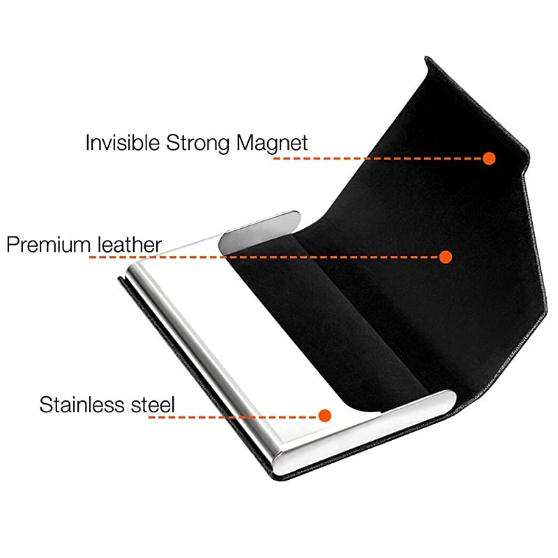 Metal Leather Business Card Holder for Men Women  Slim Hard Business Name Card Case Credit Card Holder Card Wallet Carrier Metal Card Pocket Card Holder with Magnetic Shut Grey