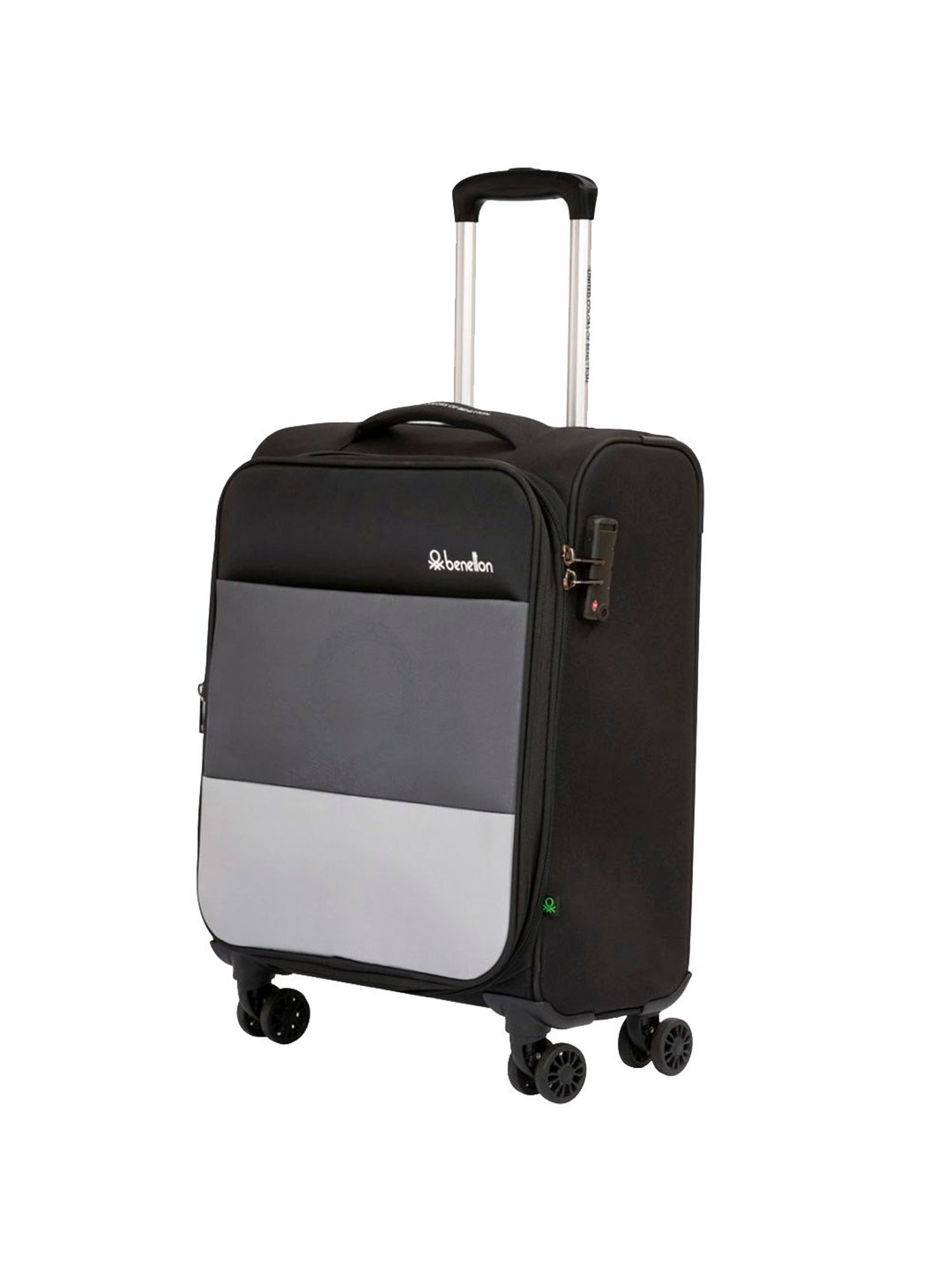 United Colors of Benetton Archimedes Black & Grey Color Block Soft Cabin Trolley Bag -58 Cms