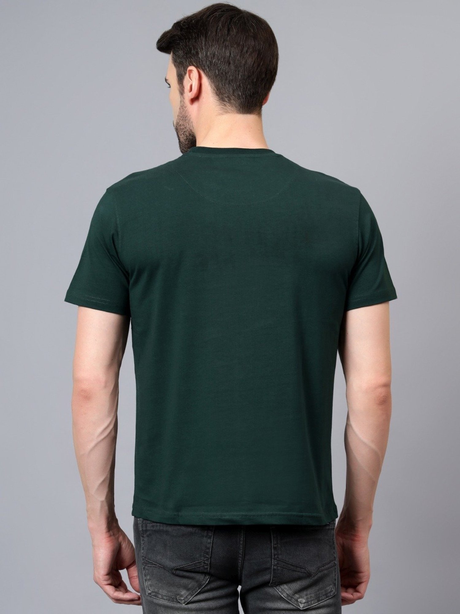 Cantabil Bottle Green Regular Fit Colour Block T-Shirt