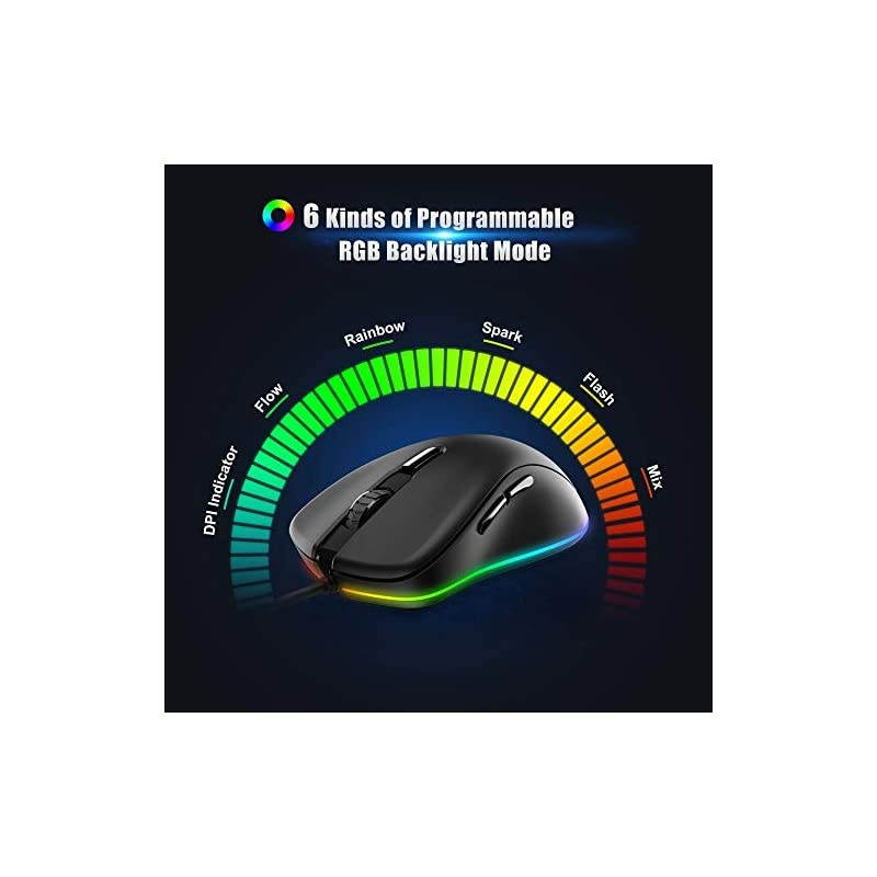 Wired Gaming Mouse 6 Programmable Buttons Ergonomic RGB Gaming Mouse with 168 Million Chroma 7 Backlit for PC Laptop and Notebook
