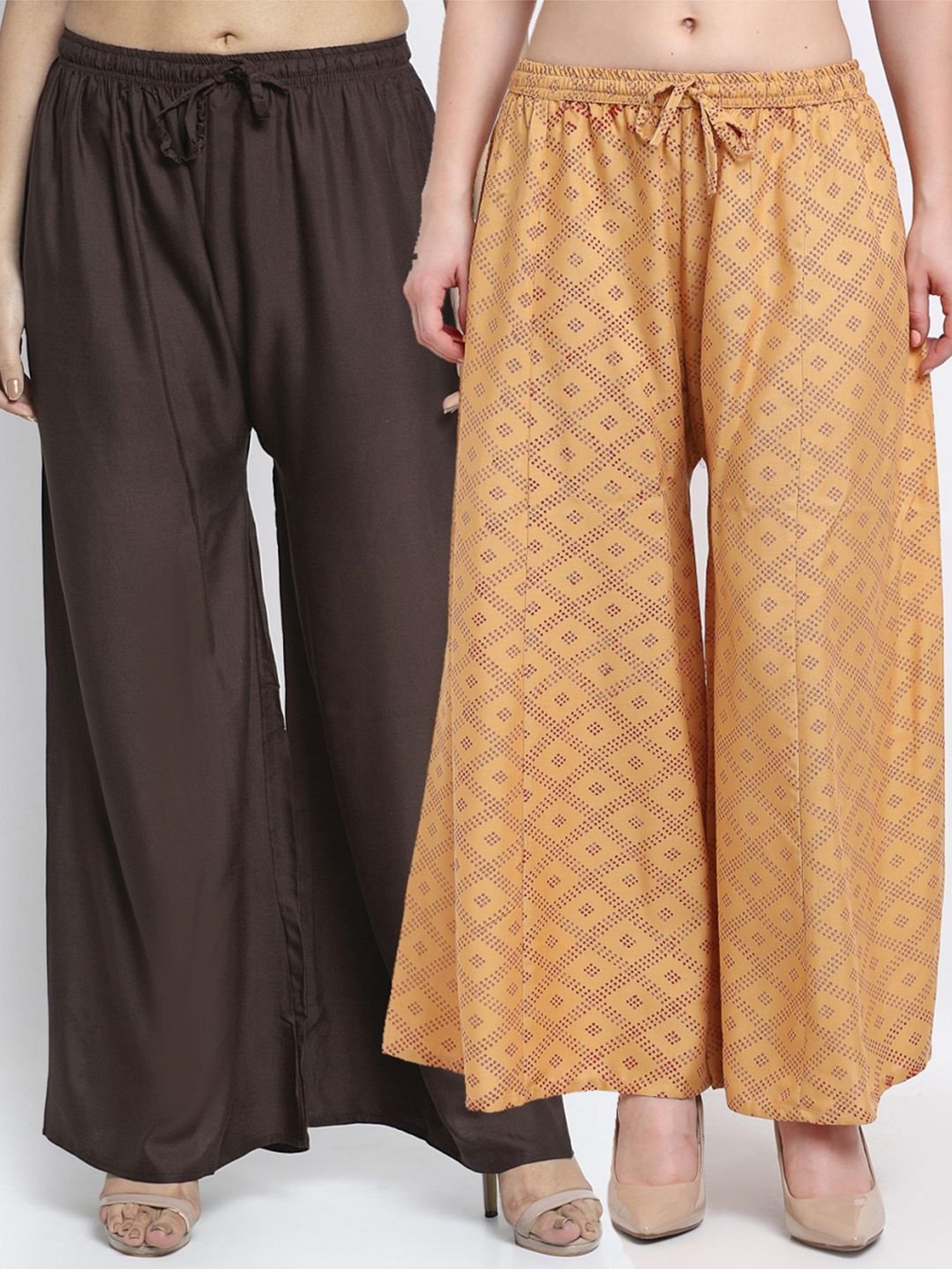 Gracit Brown & Beige Flared Fit Palazzos - Pack Of 2