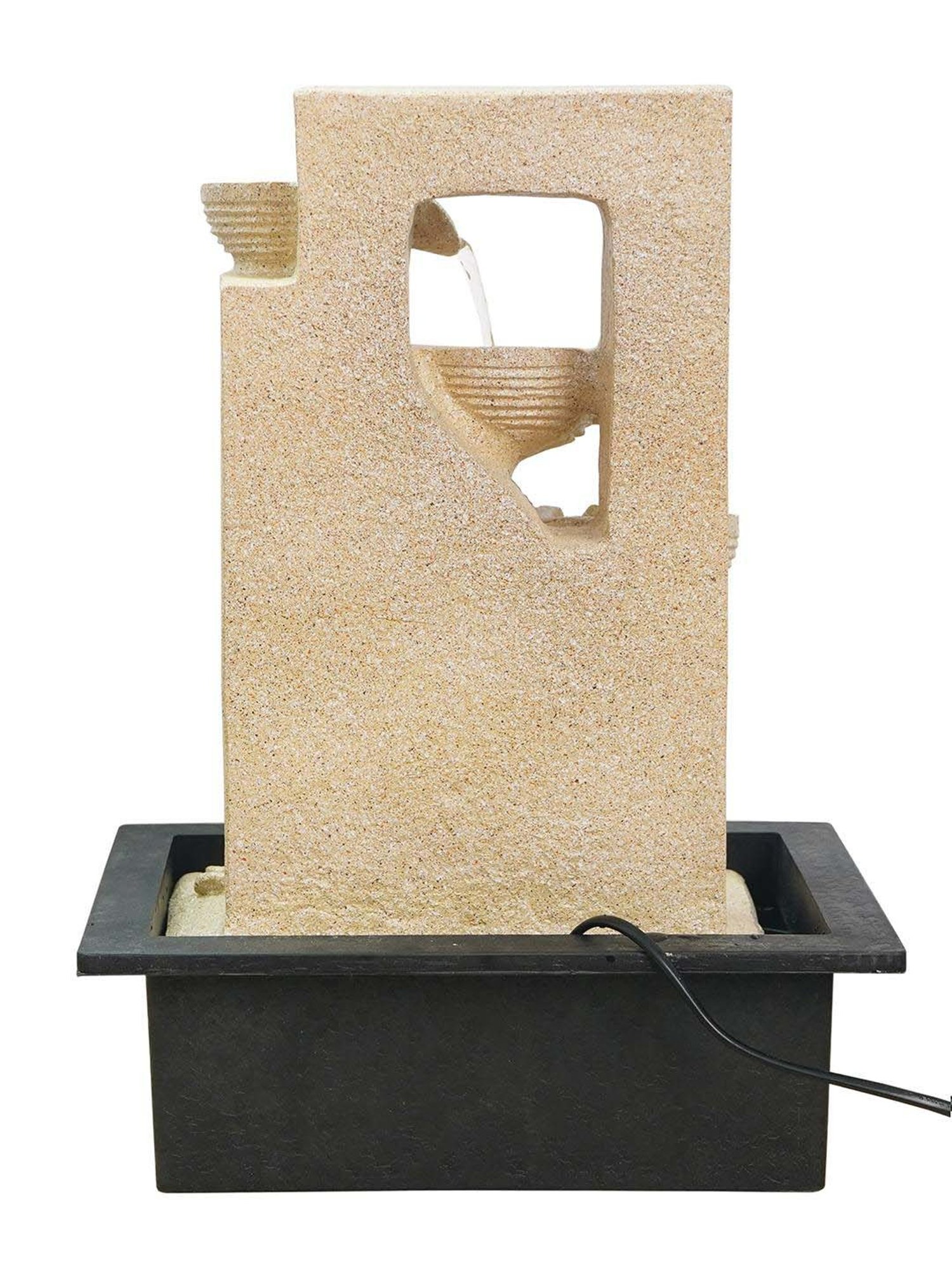 CHRONIKLE Cream Polyresin Leaf Print 4 Diya Steps Waterfall Fountain