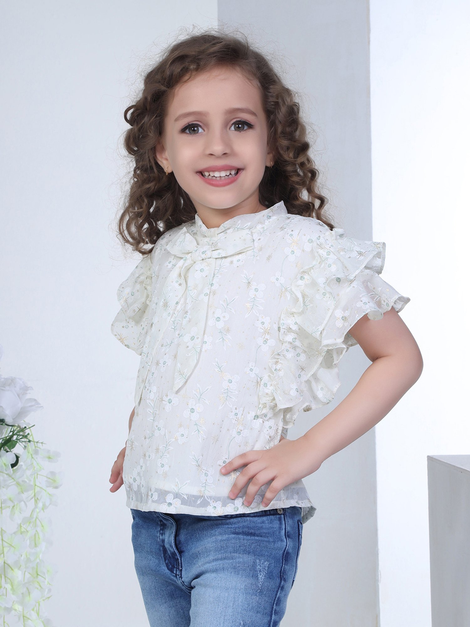 Peppermint Kids White Floral Print Top