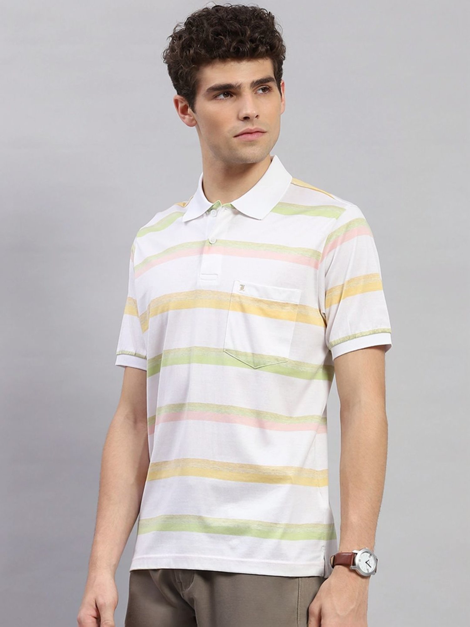 Monte Carlo White Regular Fit Striped Polo T-Shirt